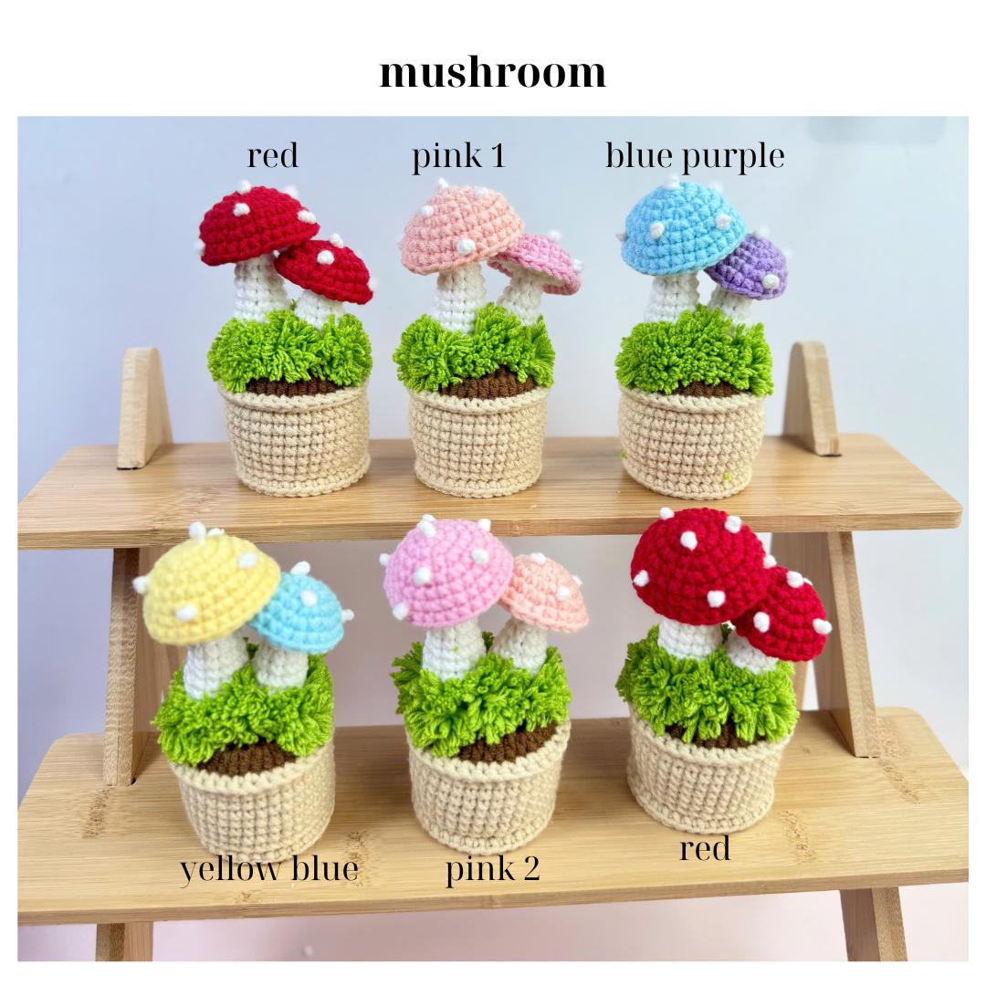 ミニ手作り植木鉢、3つ買うと1つ無料、鉢の中のかぎ針編みの花、かぎ針