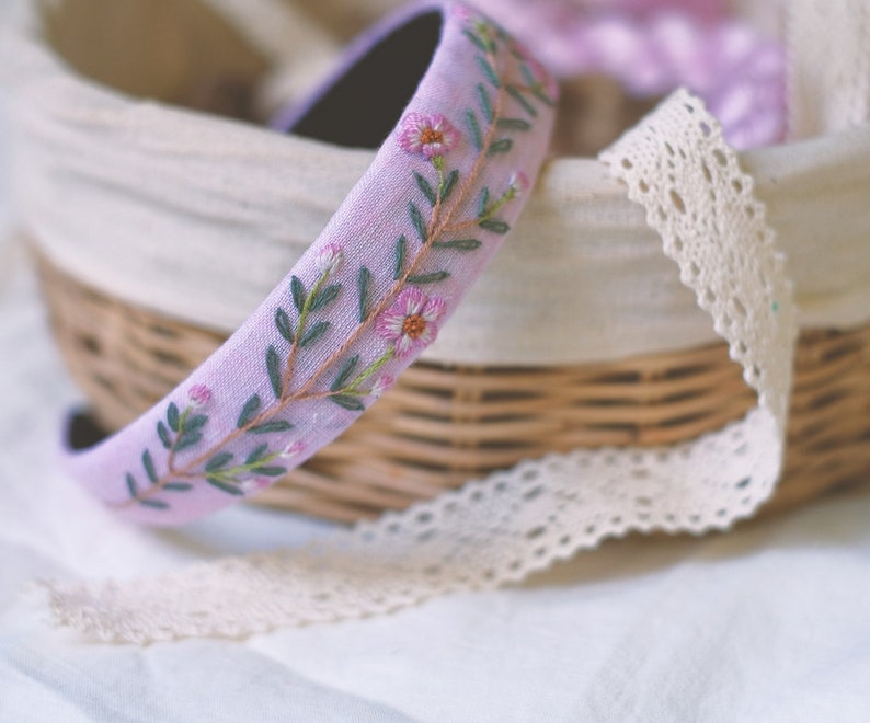 Hand Embroidered Headband, Floral Embroidery Turban, Linen Hair Band, Linen Hair Accessory,Embroidered Hair Hoop, Embroidered Women headband image 8