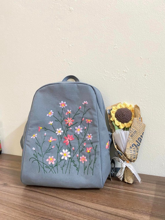 Wild Flower Embroidered Backpack Custom Hand Embroidered Backpack Personalized Backpack Backpack for Women Kid Backpack Etsy