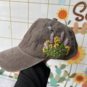 Custom Floral Baseball Cap, Daisy Hand Embroidered Baseball Cap, Wash Cotton Hat, Embroidered Denim Cap, Hat For Women, Summer Hat, Daiy Hat image 10