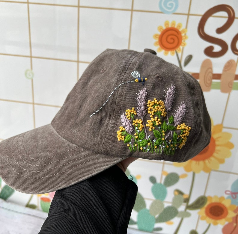 Custom Floral Baseball Cap, Daisy Hand Embroidered Baseball Cap, Wash Cotton Hat, Embroidered Denim Cap, Hat For Women, Summer Hat, Daiy Hat image 10