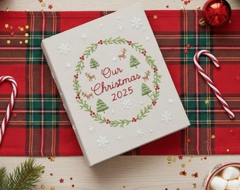 Hand Embroidered Christmas Photo Album With Sleeves, Personalized Christmas Memory Photo Album, Anniversary Gift, Unique Photo Album