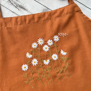 Wild Flower Embroidered Apron For Women, Hand-Embroidered Apron Personalized, Linen Cotton Apron,Flower Embroidery Linen Apron, Custom Apron image 9