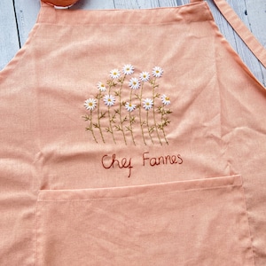 Wild Flower Embroidered Apron For Women, Hand-Embroidered Apron Personalized, Linen Cotton Apron,Flower Embroidery Linen Apron, Custom Apron image 2