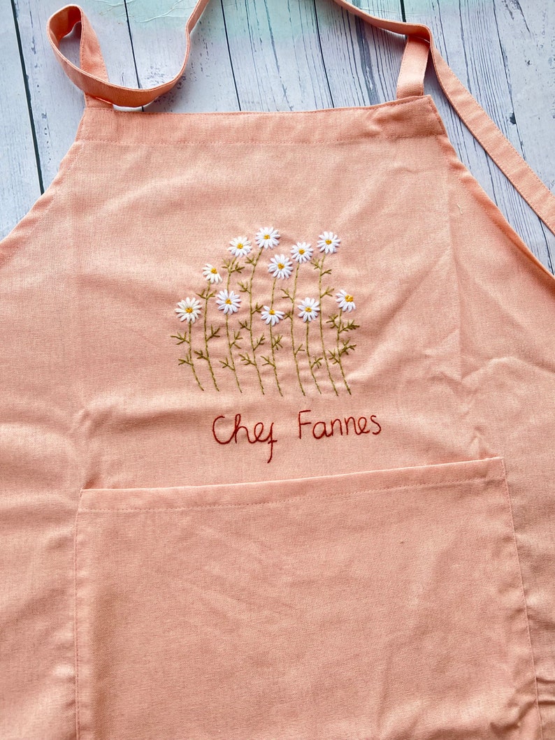 Wild Flower Embroidered Apron For Women, Hand-Embroidered Apron Personalized, Linen Cotton Apron,Flower Embroidery Linen Apron, Custom Apron image 2