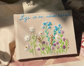 Cuaderno bordado a mano personalizado, libro de visitas de boda, cuaderno de baby shower, libro de memoria, cuaderno hecho a mano, cuaderno personalizado de paisaje