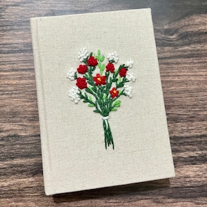 Hand Embroidered Journal Notebook A6 A5, Photo Album, Fabric Hard cover Notebook,Daisy Journal,Handmade Notebook,Custom Personalized Journal