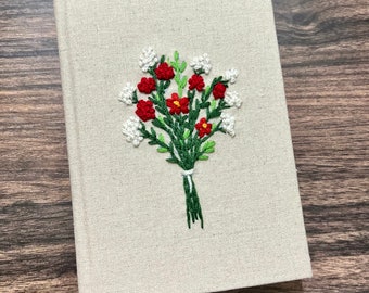 Personalized Journal Notebook A6 A5,Botanical Hand Embroidered Notebook,Fabric cover, Daisy Journal,Handmade Vintage Notebook,Custom Journal