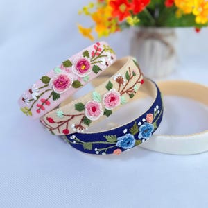 Hand besticktes Stirnband, Blumenstickerei Turban, Leinen Haarband, Leinen Haarschmuck, bestickter Haarreif, besticktes Frauen Stirnband