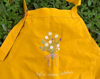 Flower Bouquet Embroidered Apron For Women, Hand-Embroidered Apron Personalized, Linen  Apron, Flower Embroidery Linen Apron, Custom Apron
