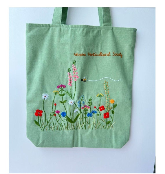 ジッパーとポケット付きのフラワーガーデン刺繍トートバッグ、ワイルド