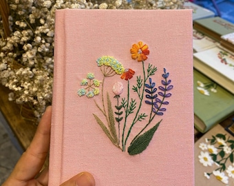Hand Embroidered Journal Notebook A6 A5, Photo Album, Fabric Hard cover Notebook,Daisy Journal,Handmade Notebook,Custom Personalized Journal