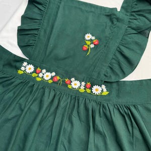Strawberry Hand Embroidered Apron Women, Ruffled Apron, Flower Embroidered Apron, Personalized Linen Apron, Gardening Apron, Kitchen Apron