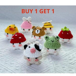 Crochet Cute Mushroom Keychain, Buy 1 Get 1, Mushroom Wear Hat Keychain, Handmade Mushroom, Crochet Keychain, Cute Keychain.