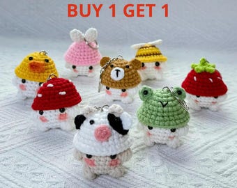 Crochet Cute Mushroom Keychain, Buy 1 Get 1, Mushroom Wear Hat Keychain, Handmade Mushroom, Crochet Keychain, Cute Keychain.