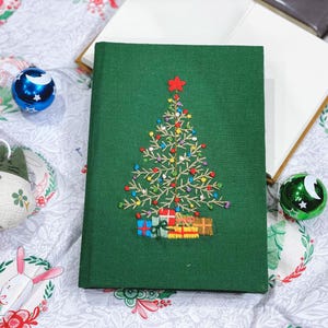 Cuaderno navideño bordado a mano, cuaderno de tapa dura de tela hecho a mano, diario personalizado, cuaderno de flores, cuaderno personalizado