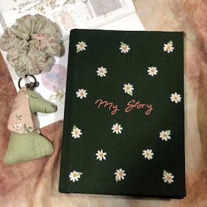 Hand Embroidered Journal Notebook A6 A5, Photo Album, Fabric Hard cover Notebook,Daisy Journal,Handmade Notebook,Custom Personalized Journal
