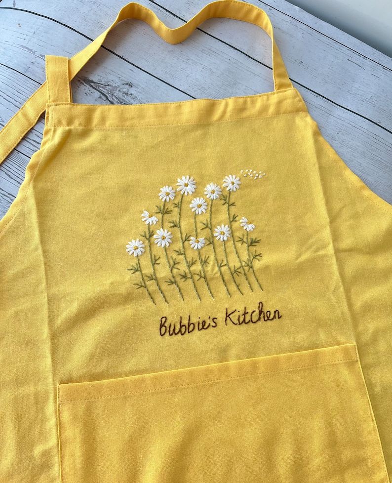 Wild Flower Embroidered Apron For Women, Hand-Embroidered Apron Personalized, Linen Cotton Apron,Flower Embroidery Linen Apron, Custom Apron image 8
