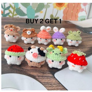 Cute Soft Mushroom Keychain, Buy 2 Get 1, Crochet Mushroom Wear Hat, Cute Crochet keychain, Cute Gift, Fun Keyring, Mushroom Themed Animal.