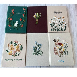 Hand Embroidered Journal Notebook A6 A5, Photo Album, Fabric Hard cover Notebook,Daisy Journal,Handmade Notebook,Custom Personalized Journal