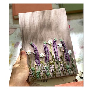 Lavender Embroidered Personalized Journal A5, Hand Embroidered Notebook, Fabric cover, Daisy Journal, Handmade Notebook, Custom Journal