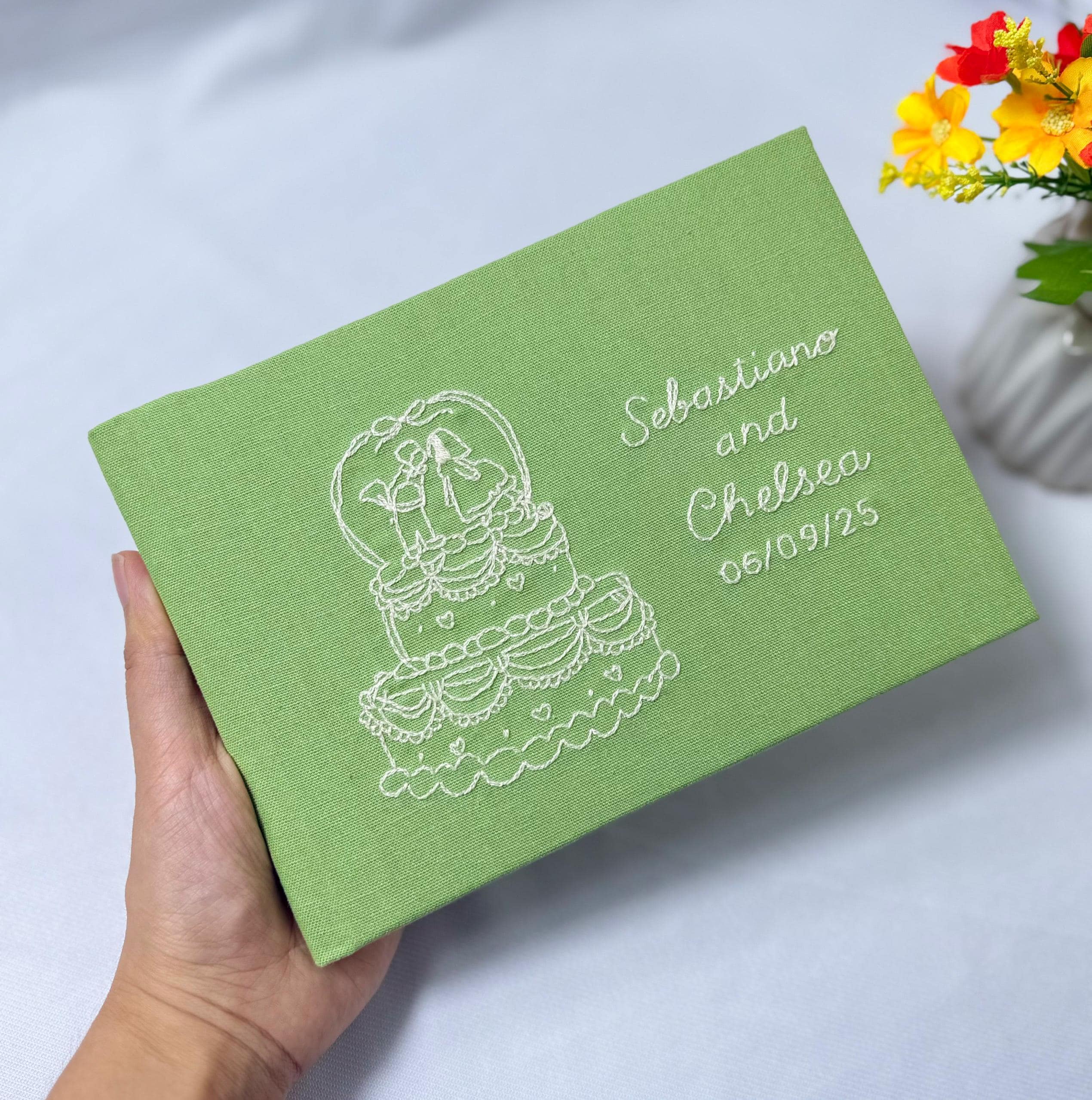 Hand Embroidered Linen Guest Book