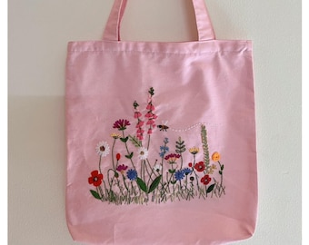 ジッパーとポケット付きのフラワーガーデン刺繍トートバッグ、ワイルド