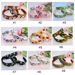 Hand besticktes Stirnband, Blumenstickerei Turban, Leinen Haarband, Leinen Haarschmuck, bestickter Haarreif, besticktes Frauen Stirnband