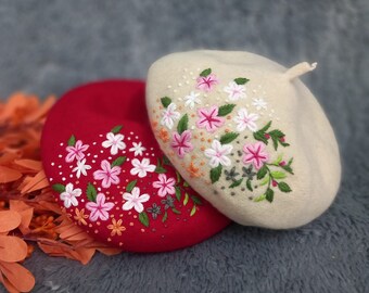 7191 Women Elegant Flower Embroidery Beret Hat French Style Floral Summer Amazon.com: Flower Embroidery Beret Hat for Women, French  main image 4