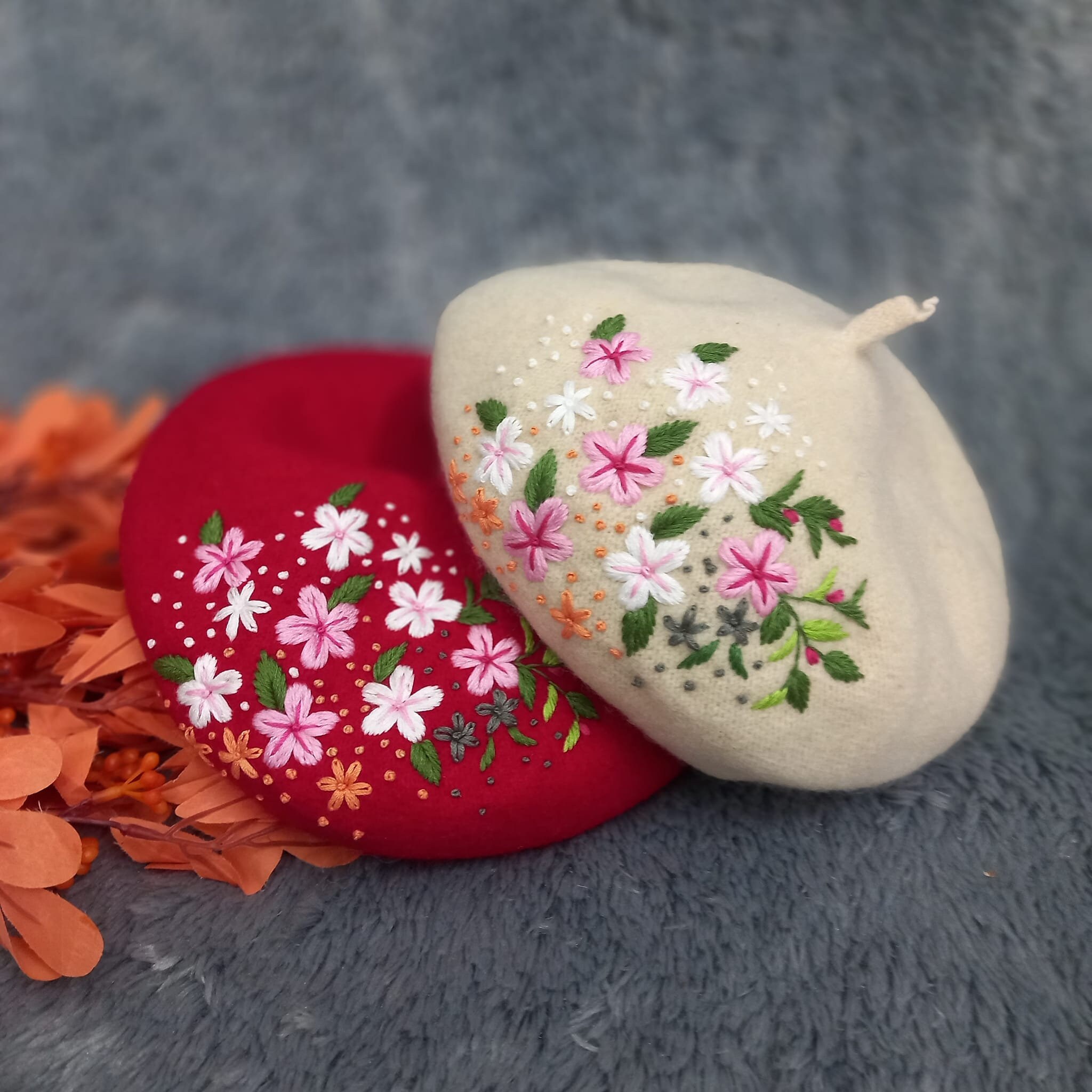 Floral Embroidered French Beret, Hand Embroidery Beret Women  display picture 2