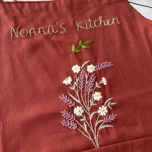 Personalized Embroidered Apron For Women, Hand-Embroidered Apron, Linen Cotton Apron, Flower Embroidery Linen Apron, Custom Apron image 3