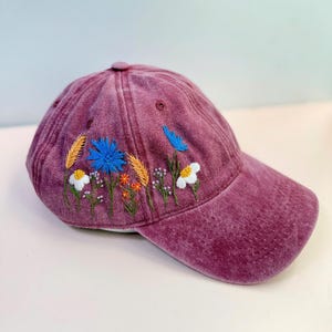Custom Floral Hand Embroidered Baseball Cap, Daisy Embroidered Hat,Wash Cotton Hat,Personalized Embroidered Cap,Women Hat,Summer Hat