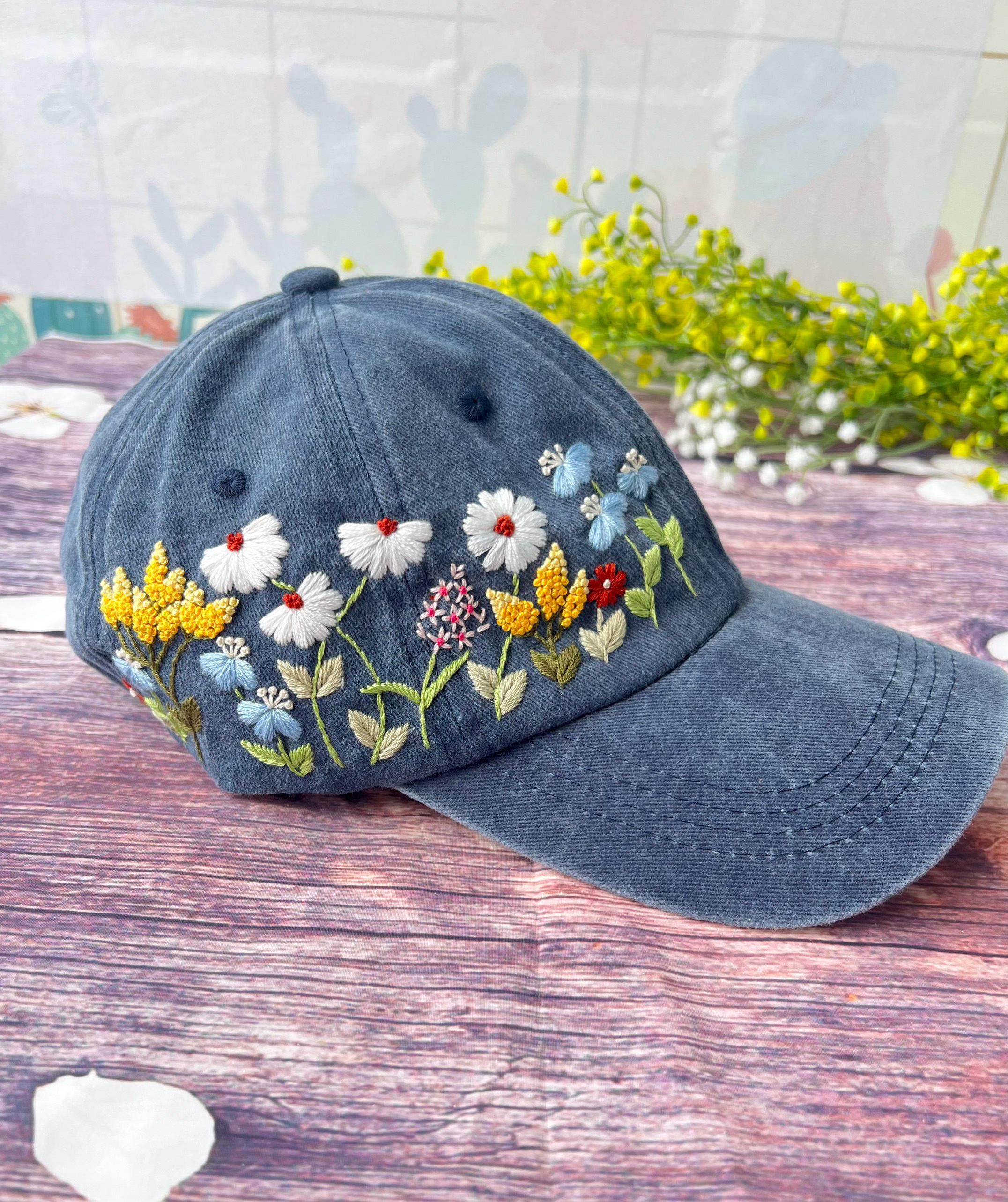 TTT_MSW×ACRMTSM FLOWER EMBROIDERY CAP Custom Flower Hand Embroidery Hat, Daisy Embroidered