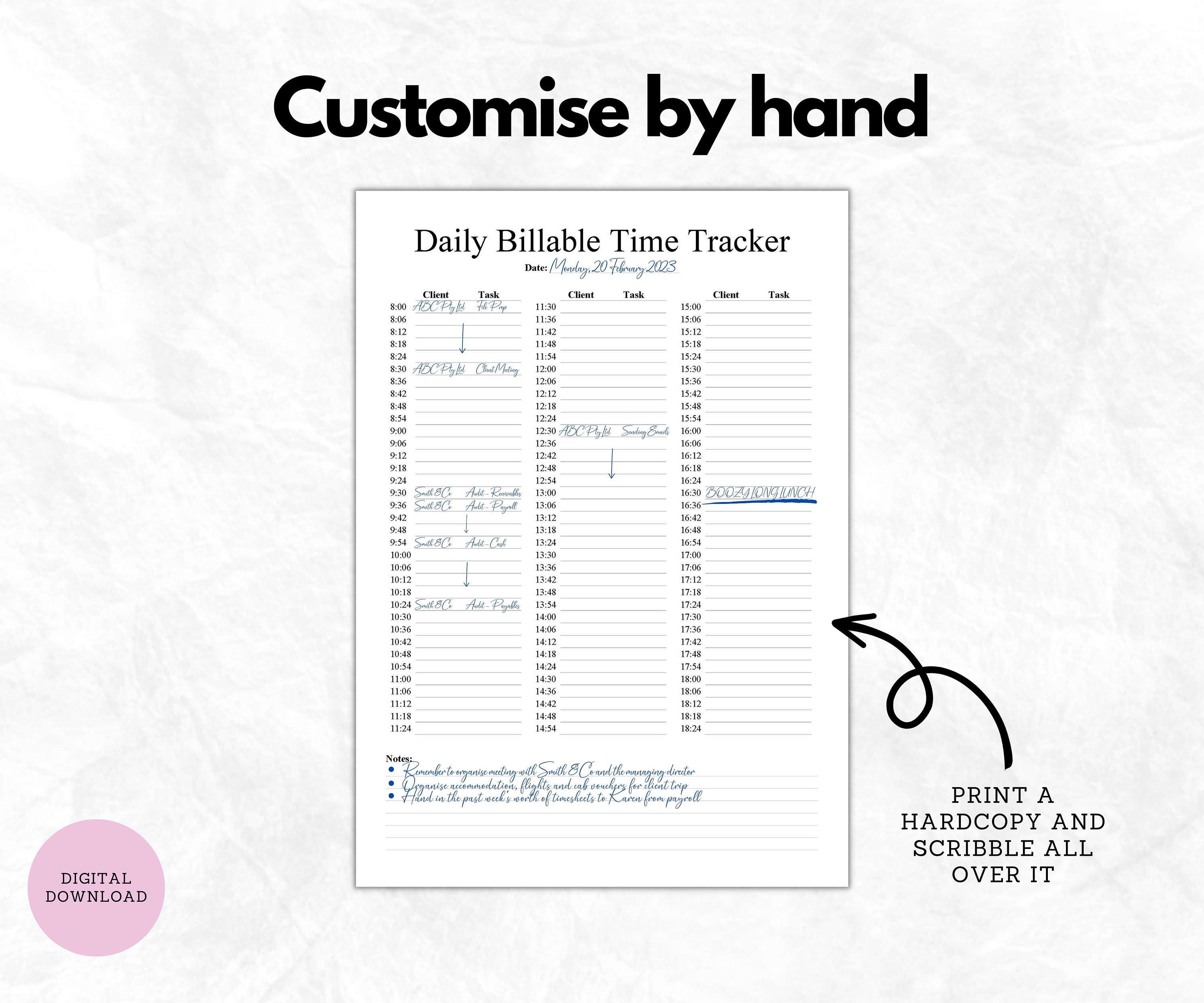 Daily Billable Time Tracker - Etsy