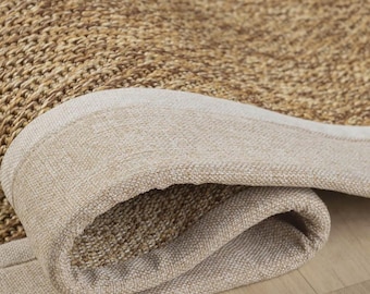 Extra Long Jute Sisal Look Herringbone Rug: Custom Size Bordered Runner