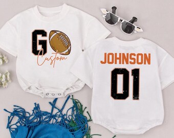 Personalized Name and Number Romper, Custom Football Baby Outfit , Baby Game Day Outfit, Newborn Football Bodysuit, Baby Shower Gift