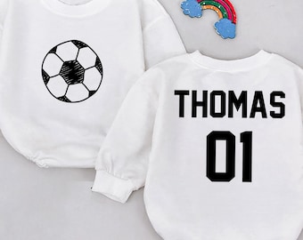 Custom Soccer Baby Romper, Personalized Jersey Bodysuit with Name & Number, Baby Shower Gift, Game Day Outfit, Sports Fan Baby Clothes