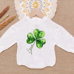 Personalized Shamrock Baby Romper Sweater, Four Leaf Clover Baby Romper, 1St Patrick&#39;S Day Baby Romper, Irish Baby Outfit