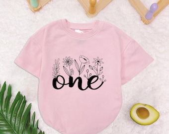 First Birthday Wildflower Baby Romper Sweatshirt, Boho Birthday Romper, Cute Wildflower Bodysuit, Infant Clothing