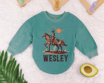 Personalized Cowboy Romper With Name, Western Cowboy With Horse Romper Sweatshirt, Custom Baby Name, Newborn Outfit