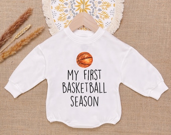 My First Basketball Season Baby Romper Sweatshirt, Basketball Romper, Basketball Baby Shower, Newborn Outfit