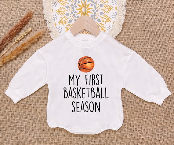 My First Basketball Season Baby Romper Sweatshirt, Basketball Romper, Basketball Baby Shower, Newborn Outfit