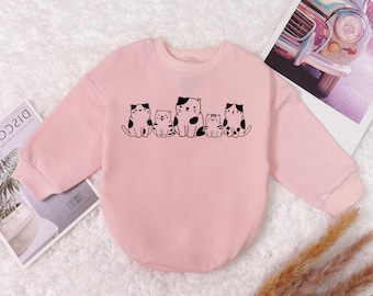 Cat Baby Romper Sweatshirt, Crazy Cat Baby Bodysuit, Cute Cat Baby Romper, First Birthday Outfit, Infant Clothing