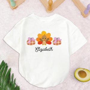 Personalized First Thanksgiving Baby Romper Short Sleeves, Turkey Thanksgiving Bodysuit, 1St Thanksgiving Romper, Pumpkin Baby Outfit