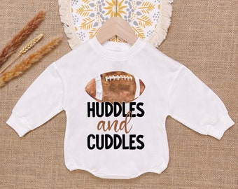 Huddles And Cuddles Baby Romper Sweatshirt, Football Bodysuit, Game Day Romper, Newborn Outfit