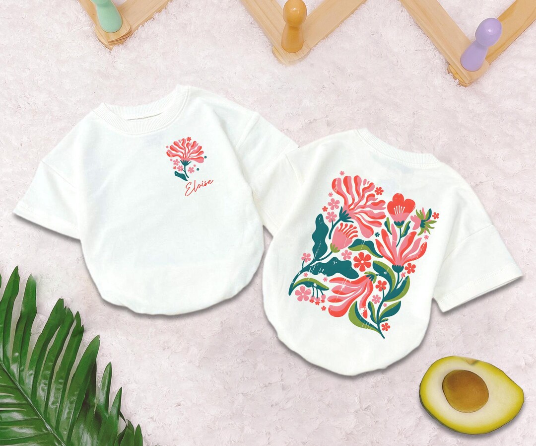 Personalized Boho Daisy Flower Baby Romper Short Sleeves, Botanical ...