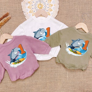 Funny Shark Baby Romper Sweatshirt, First Birthday Surfing Shark With Hot Dog And Ice Cream Romper, Baby Bodysuit, Infant Clothing