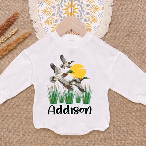 Custom Boys Duck Name Romper, Duck Hunting Baby Romper, Mallard Duck Baby Romper, Bodysuit, Newborn Outfit
