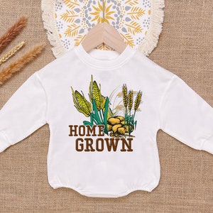Home Grown Baby Romper Sweatshirt, Country Corn Baby Bodysuit, Baby Romper, Newborn Outfit, Infant Clothing