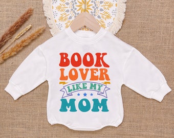 Book Lover Like My Mom Baby Romper Sweatshirt, Reading Books Baby Romper, Retro Bookworm Baby Bodysuit, Newborn Outfit